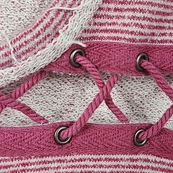 Free People Lacey Love Cutout Top French Terry Soft Berry Stripe Pullover - Picture 9 of 15